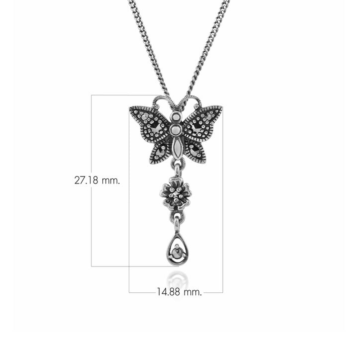 Colgante de mariposa de marcasita redonda estilo Art Nouveau en plata de ley 925