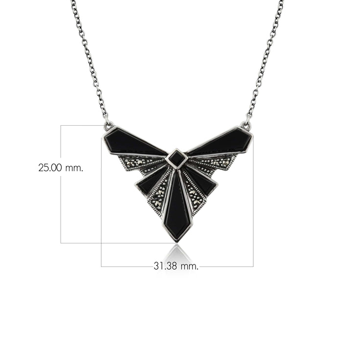 Collar estilo Art Déco con cabujón de ónix negro y marcasita en plata de ley 925