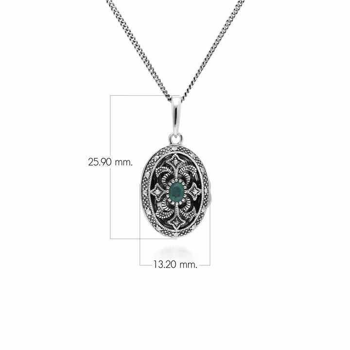 Collar estilo art nouveau con esmeralda ovalada y marcasita en plata de ley 925