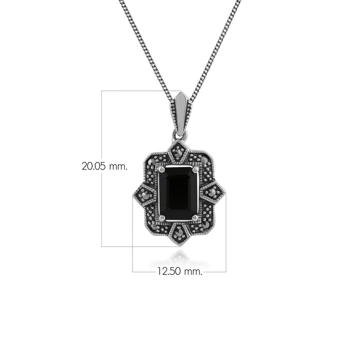 Colgante estilo Art Déco de espinela negra y marcasita en plata