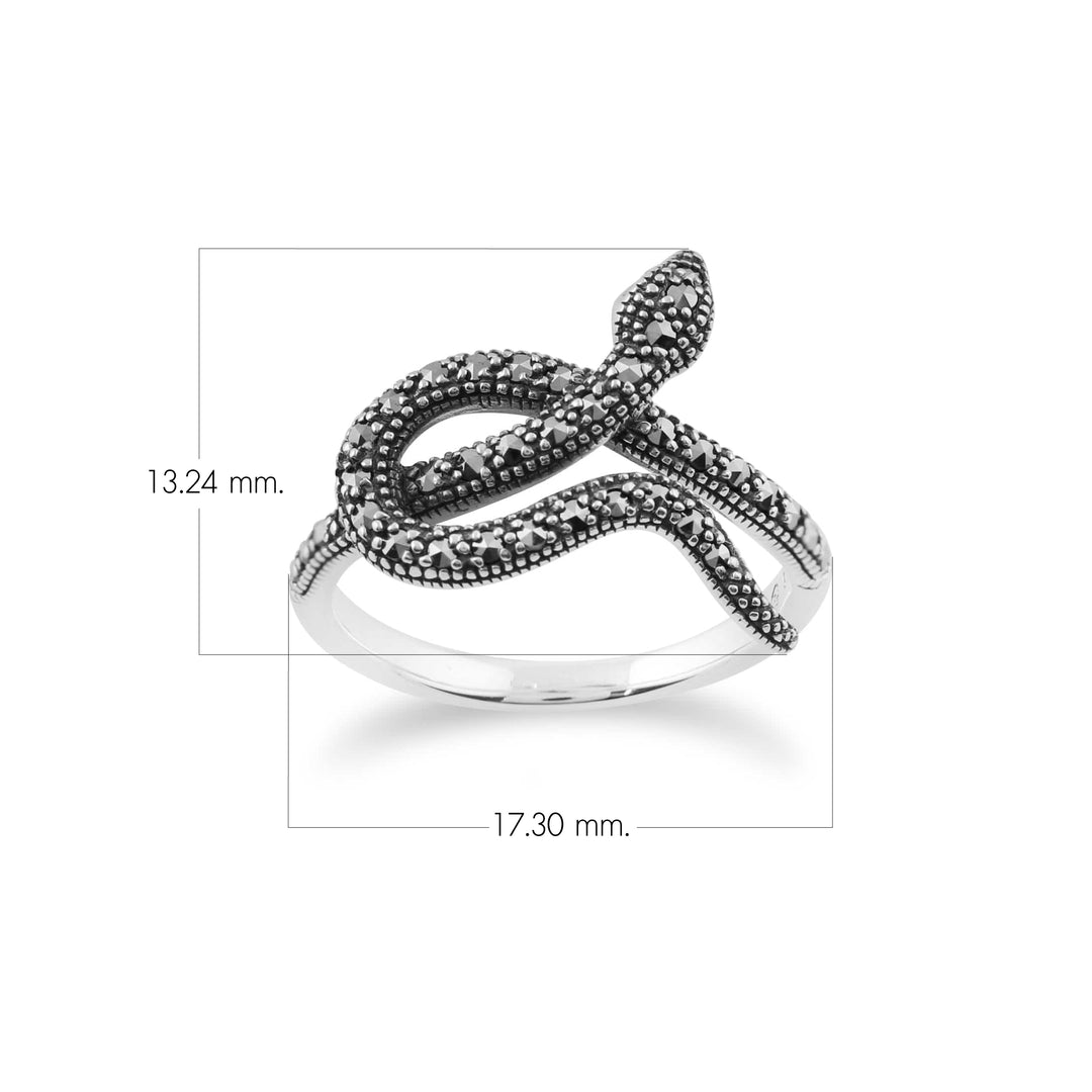 Anillo estilo Art Nouveau redondo con marcasita y serpiente en plata de ley 925