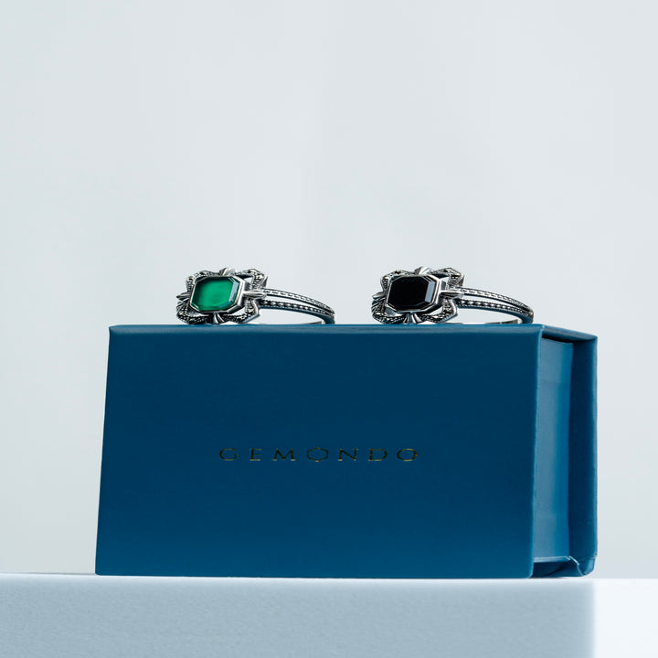 Anillo de ónix y marcasita estilo art déco en plata de ley