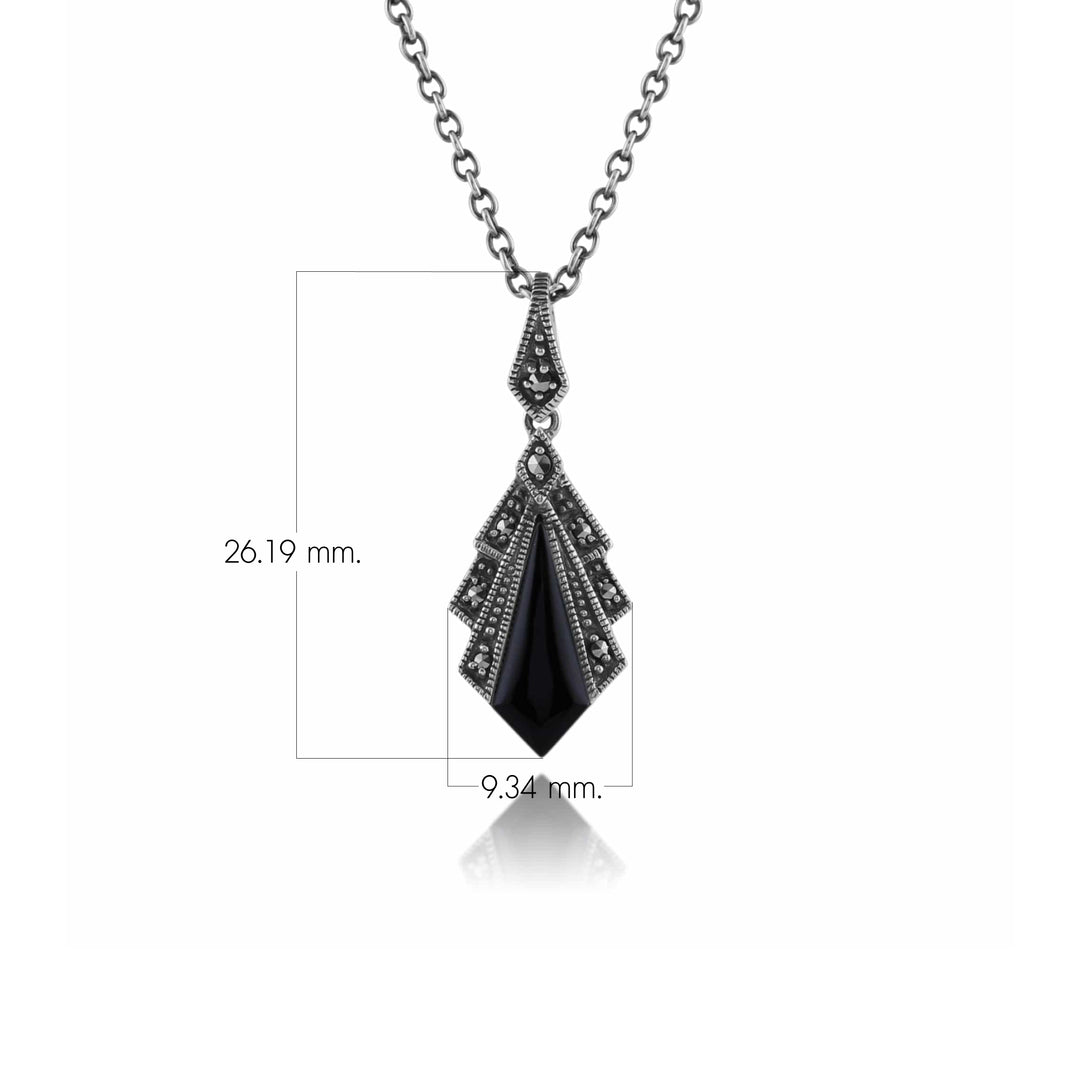 Colgante estilo Art Déco de ónix negro y marcasita en plata de ley 925