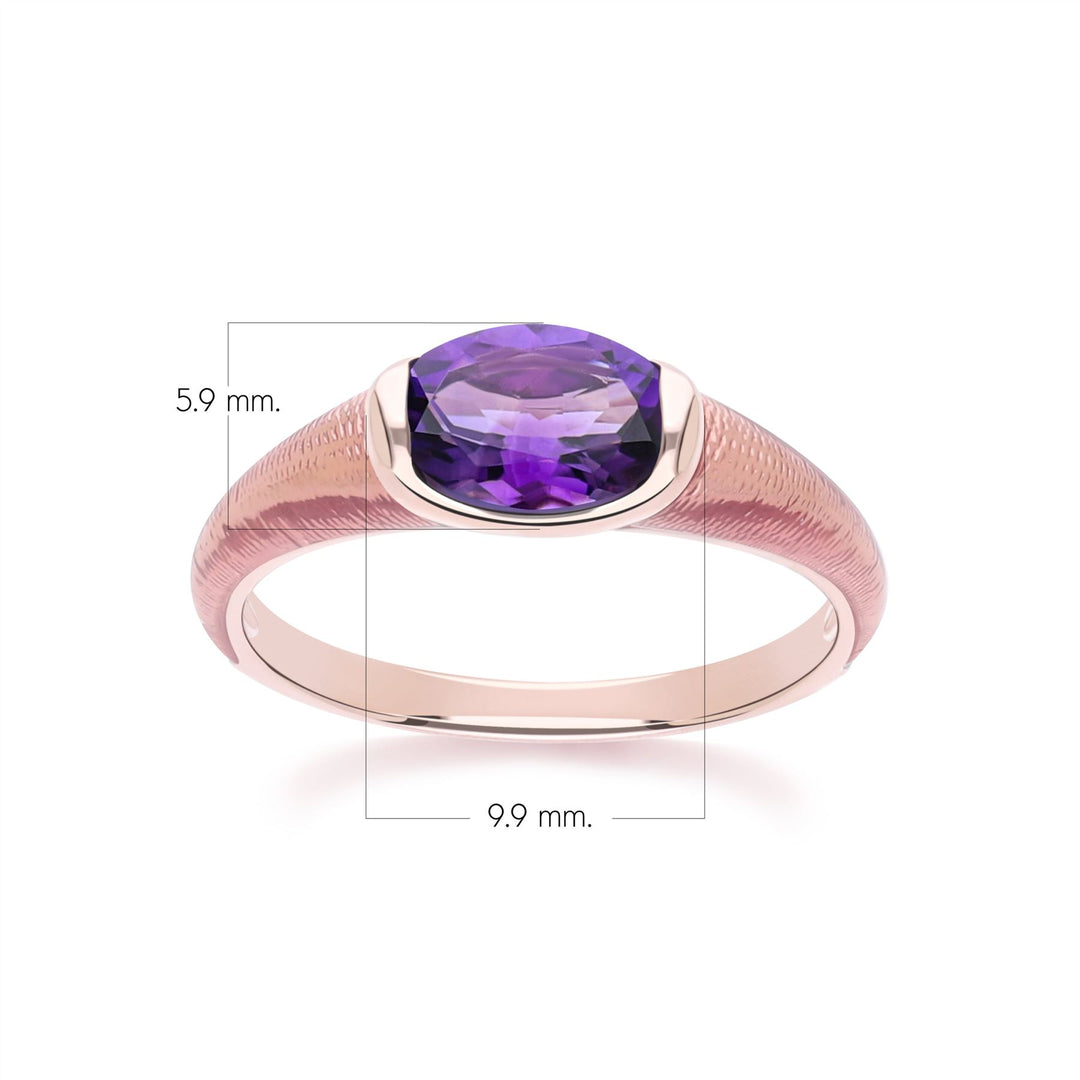 Siberian waltz Oval london blue topaz  with brown enamelled half-bezel ring in rose gold vermeil sterling silver