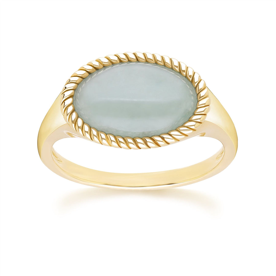 Anillo clásico de jadeíta verde ovalada en oro amarillo de 9 quilates