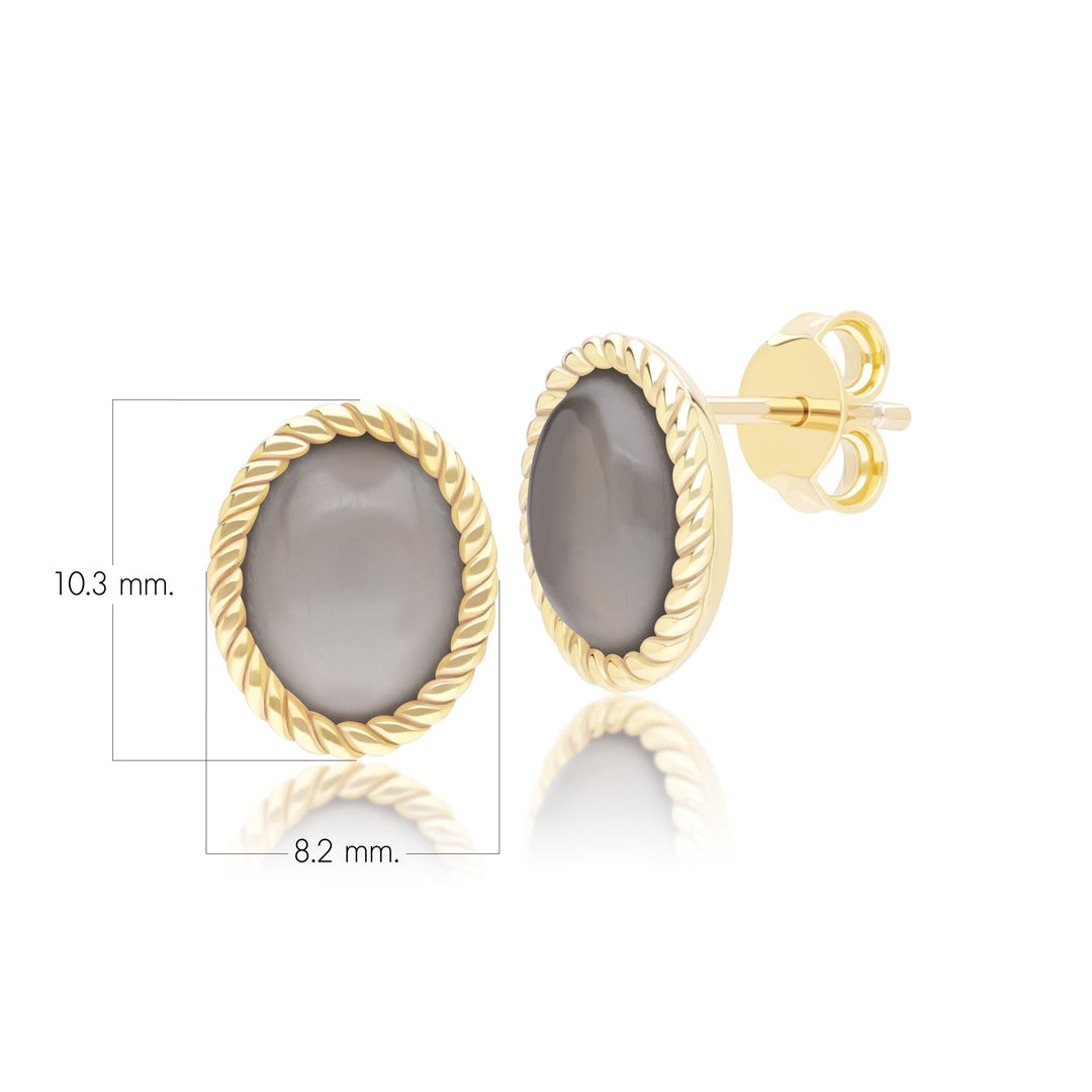 Pendientes clásicos de piedra lunar negra ovalada en oro amarillo de 9 quilates