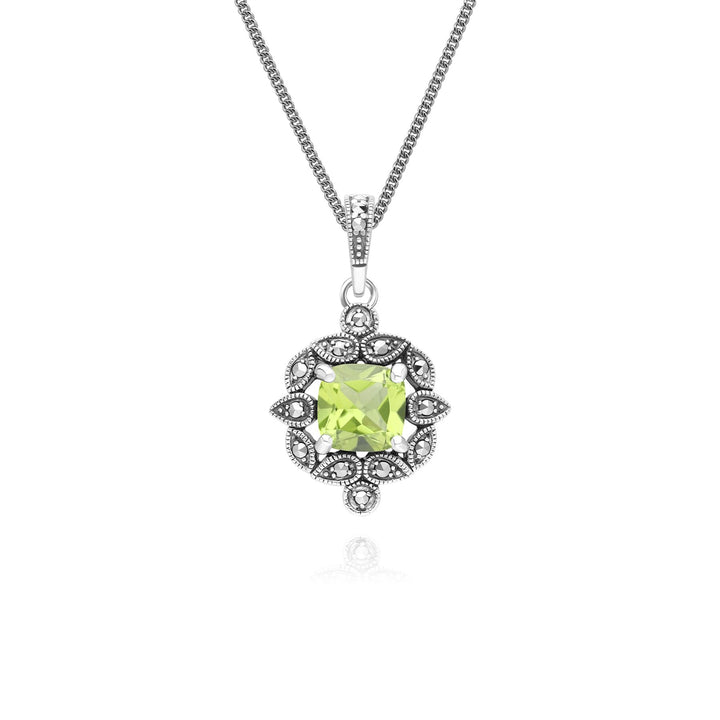Collar con colgante de peridoto y marcasita estilo art déco en plata de ley.