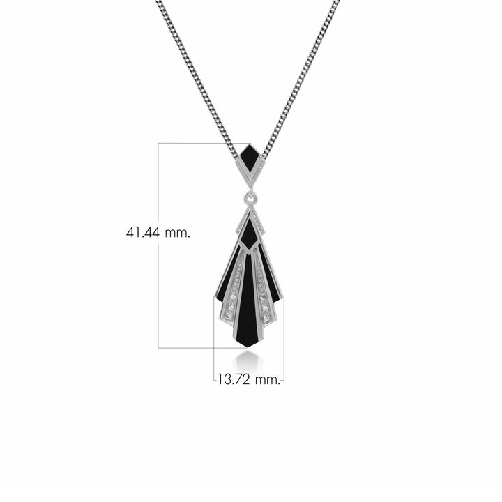 Colgante de abanico de marcasita y ónix negro estilo Art Déco en plata de ley 925