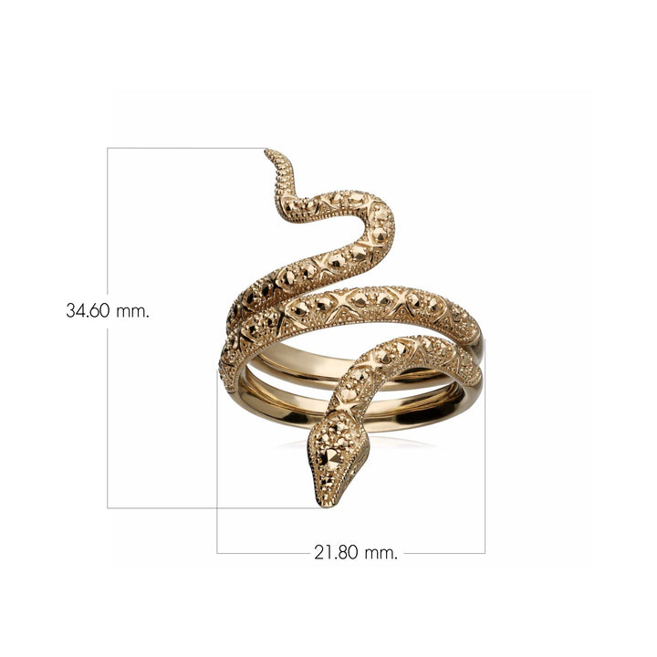 Anillo envolvente de serpiente de marcasita Art Nouveau en plata chapada en oro de 18 quilates