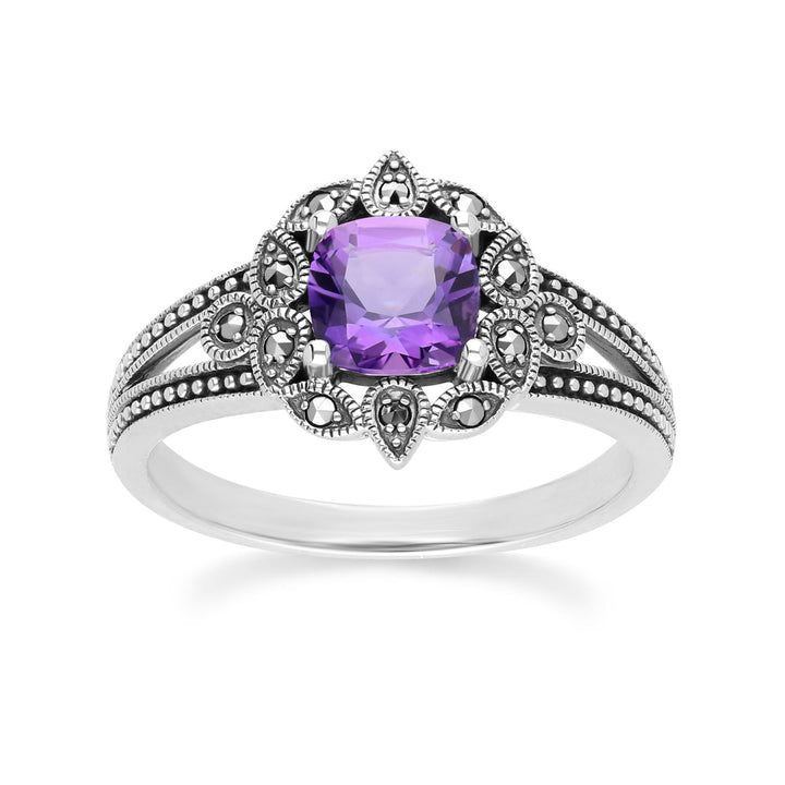 Anillo Art Déco de amatista y marcasita en plata de ley
