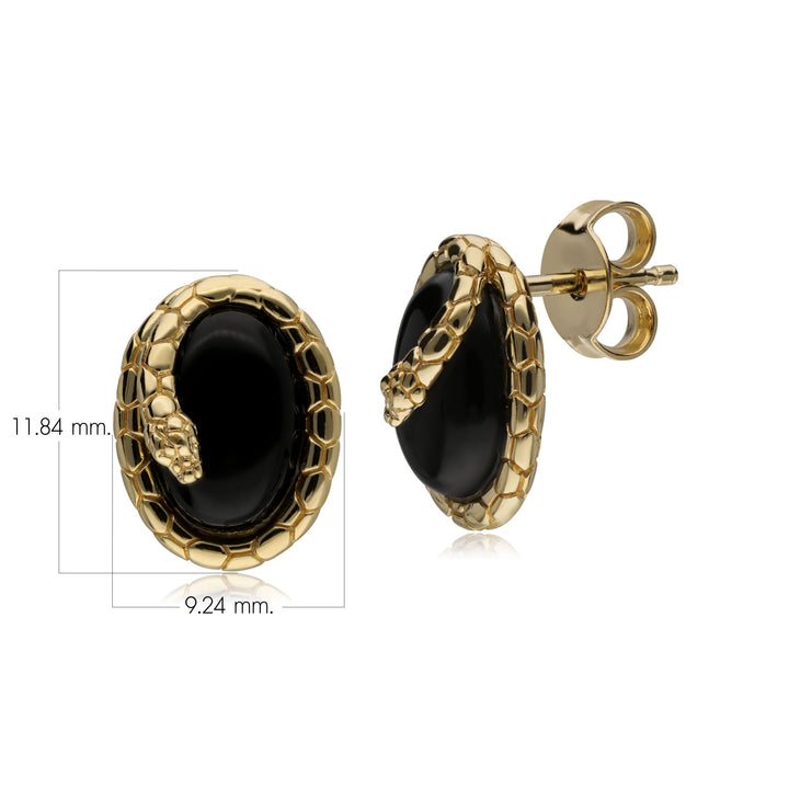 Pendientes ECFEW™ con forma de serpiente de ónix en plata de ley