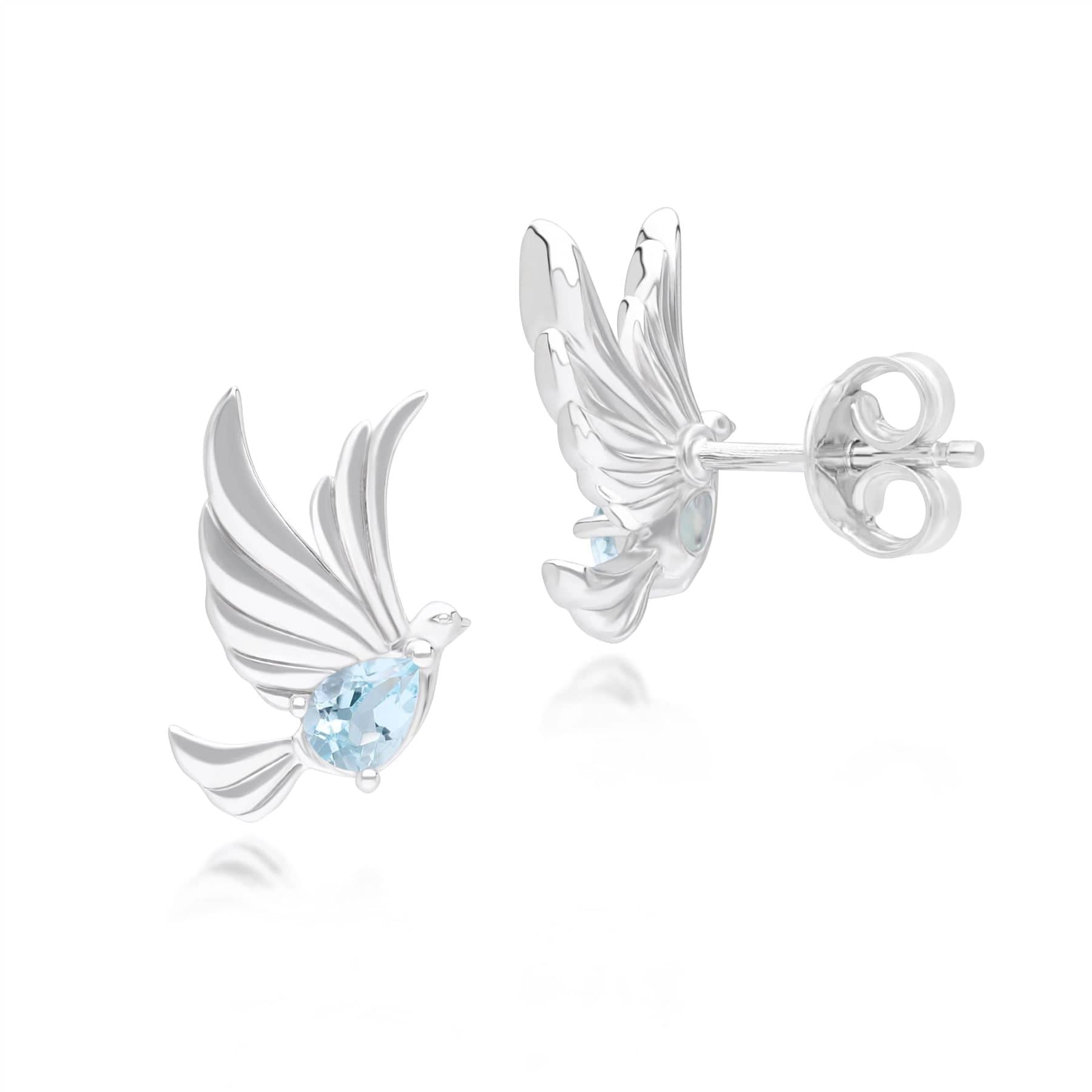 253E435301925 ECFEW™ Creator Blue Topaz Dove Stud Earrings in Sterling Silver Side