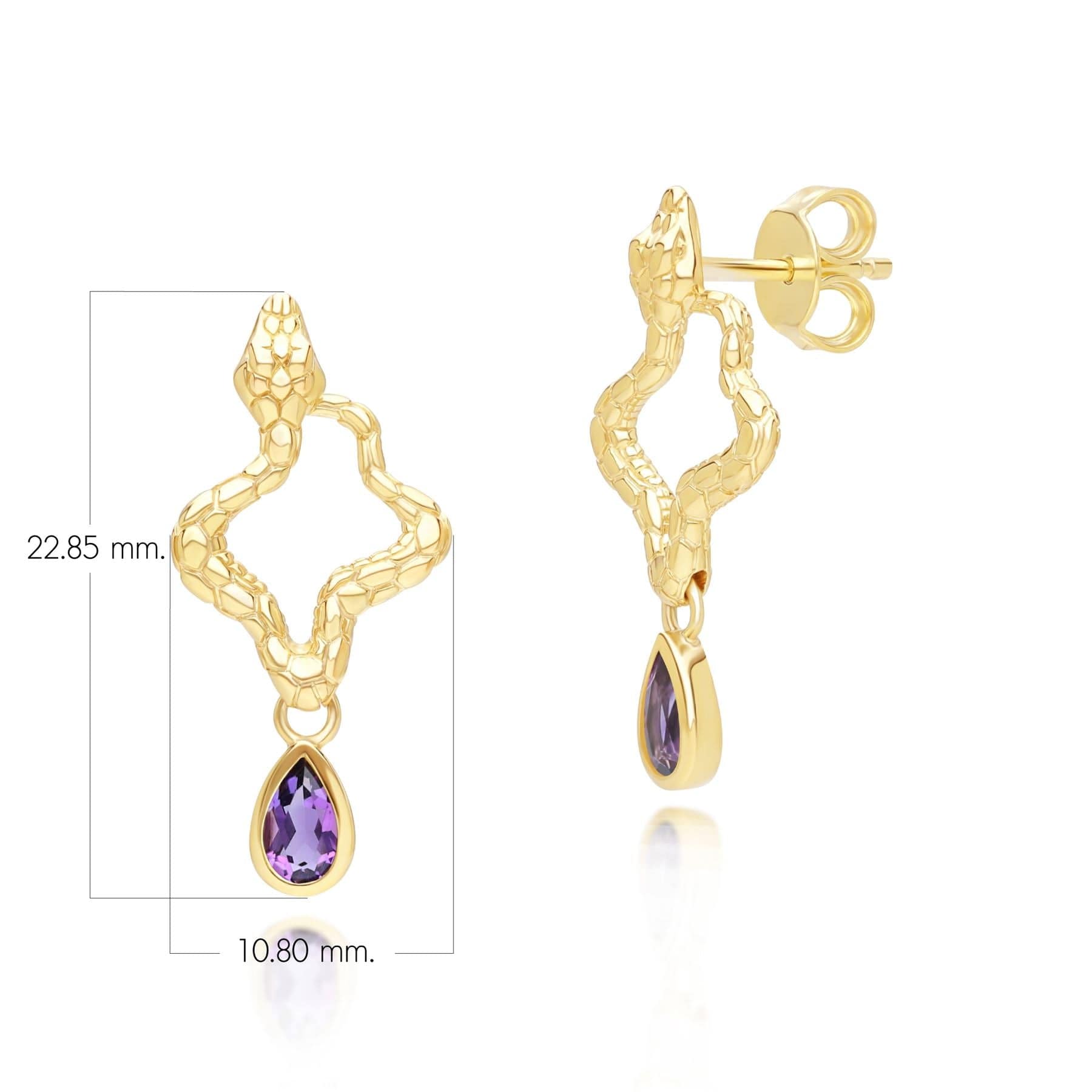 253E435402925 ECFEW™ Amethyst Snake Drop Earrings in Gold Plated Sterling Silver Dimensions