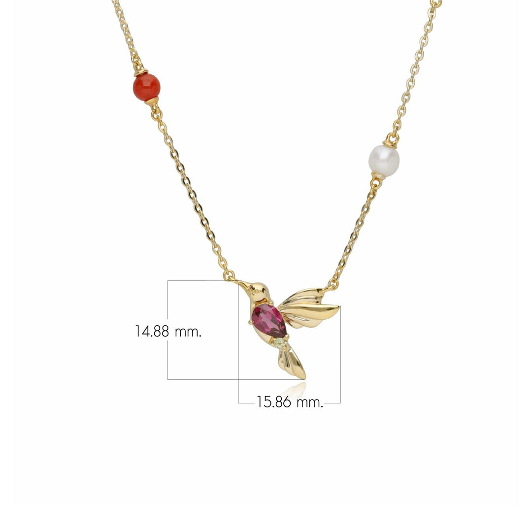 Pendientes de colibrí de peridoto y rodolita desiguales ECFEW™ Creator en plata de ley chapada en oro
