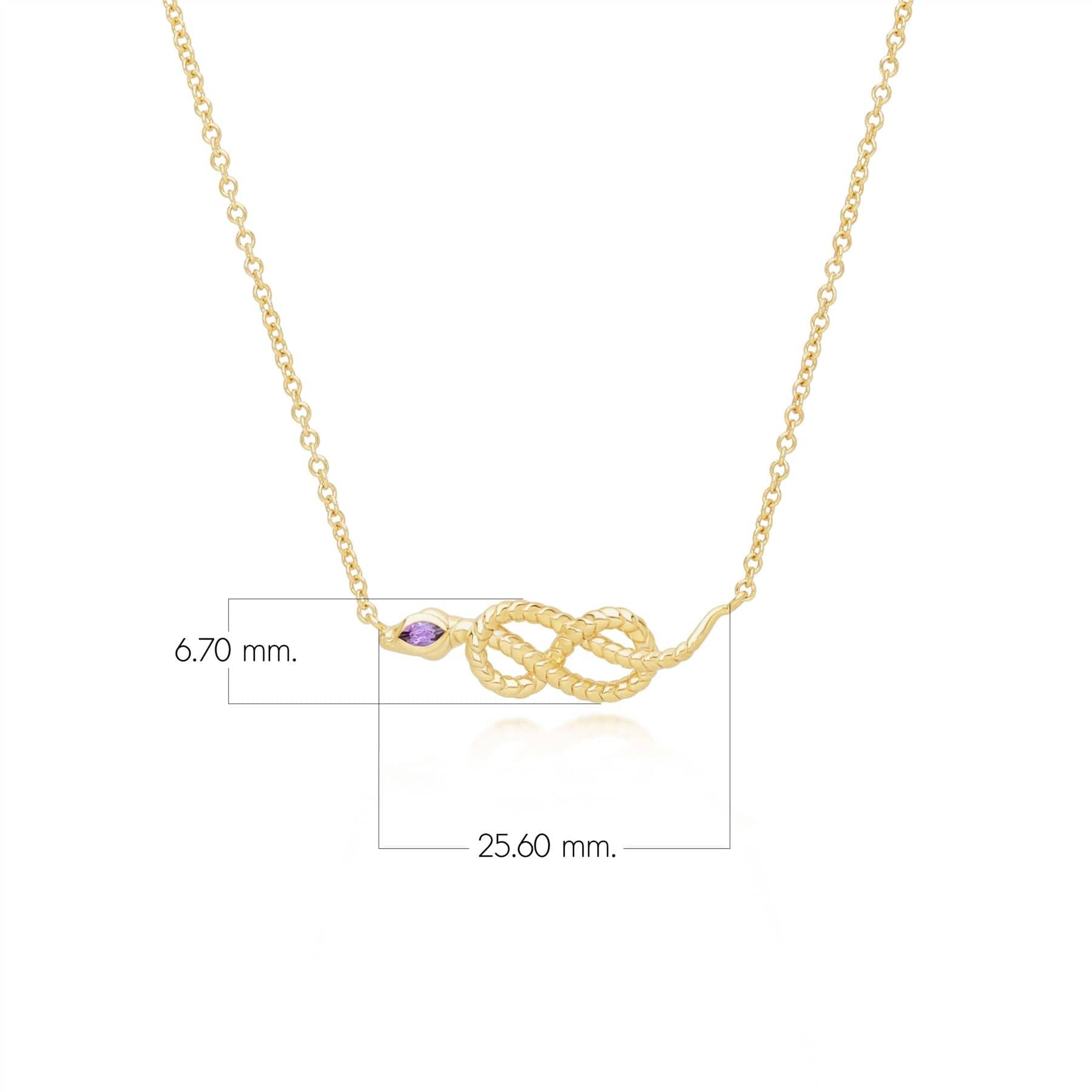 253N365802925 ECFEW™ Amethyst Winding Snake Pendant Necklace in Gold Plated Sterling Silver Dimensions