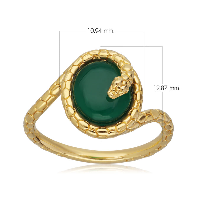 Anillo de serpiente con calcedonia verde teñida ECFEW™ en plata bañada en oro amarillo