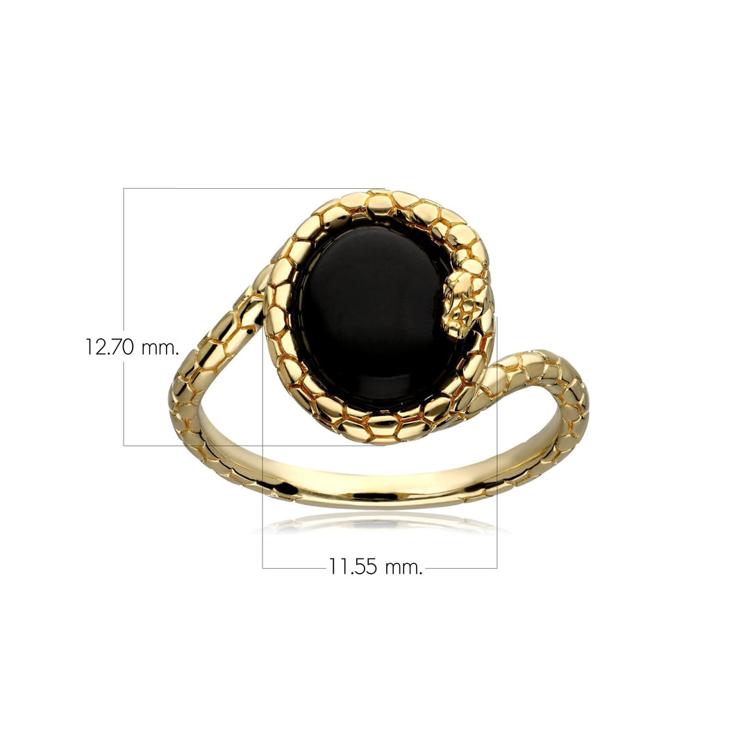 Anillo de serpiente de ónix ECFEW™ en plata de ley chapada en oro
