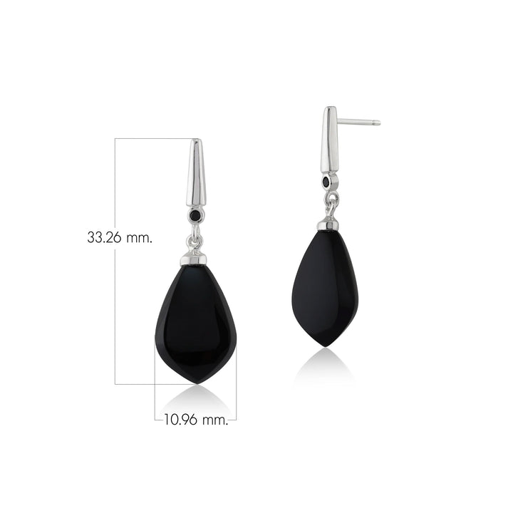 Aretes colgantes estilo art déco con pera, ónix negro y espinela negra en plata de ley 925