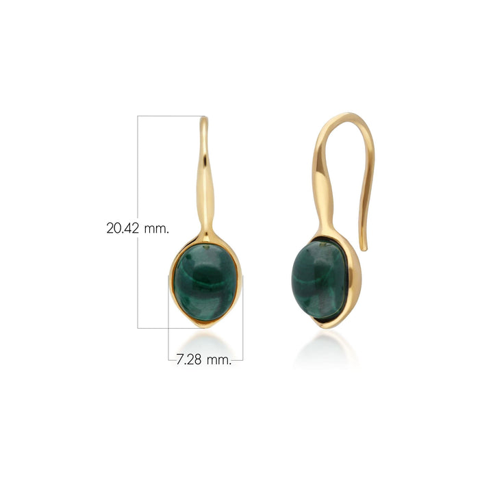 Aretes colgantes irregulares con gema B y malaquita en plata con baño de oro amarillo