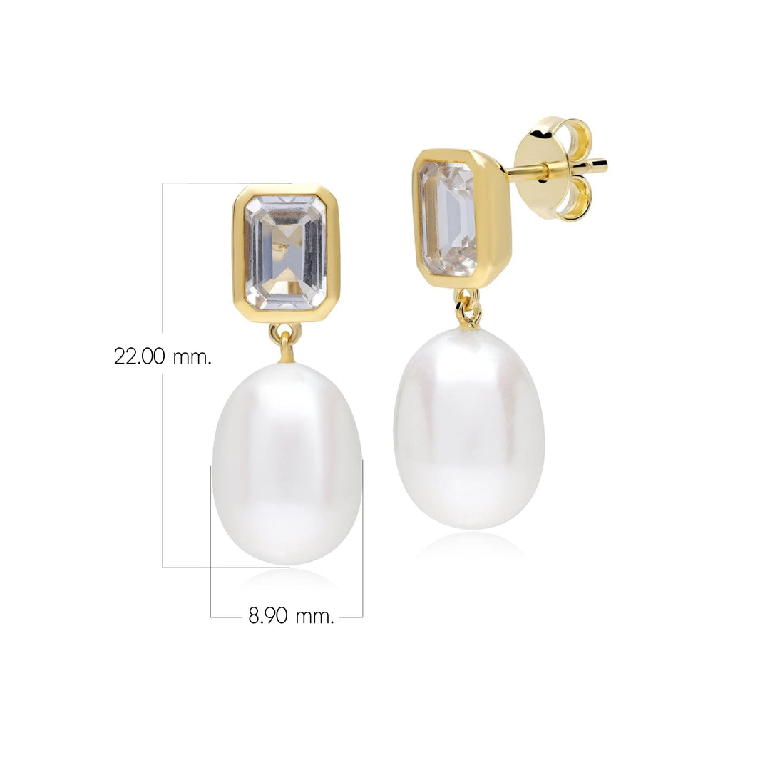 Pendientes colgantes ECFEW™ Unifier de topacio blanco y perla en plata de ley bañada en oro