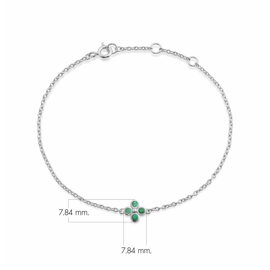 Brazalete de trébol con montura de bisel de esmeralda redonda floral en plata de ley