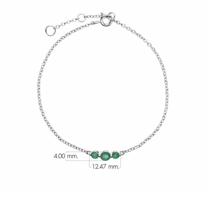 Brazalete redondo clásico con esmeralda y tres piedras en plata de ley 925