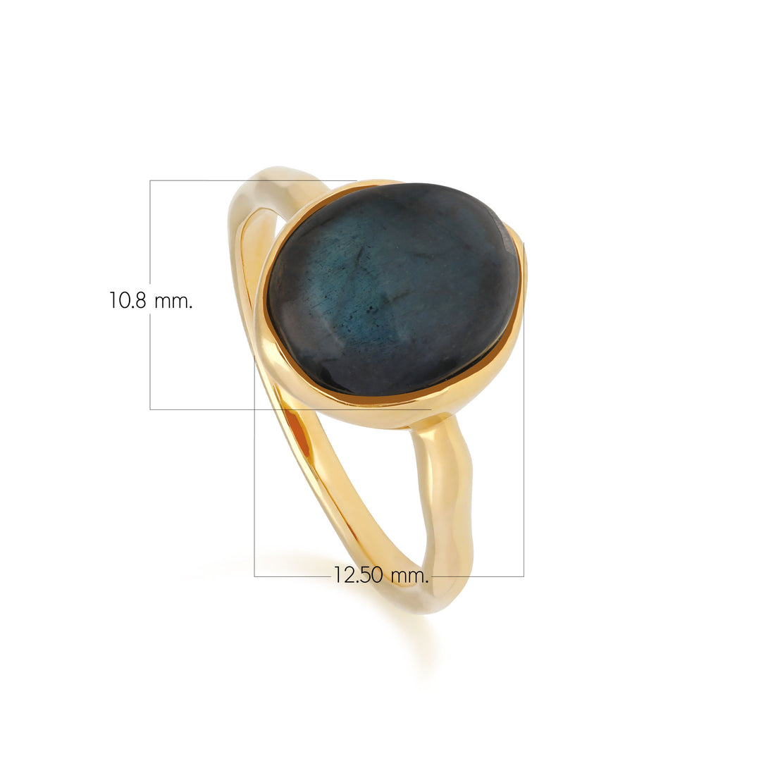 Anillo de labradorita con gema B irregular en plata de ley con baño de oro amarillo