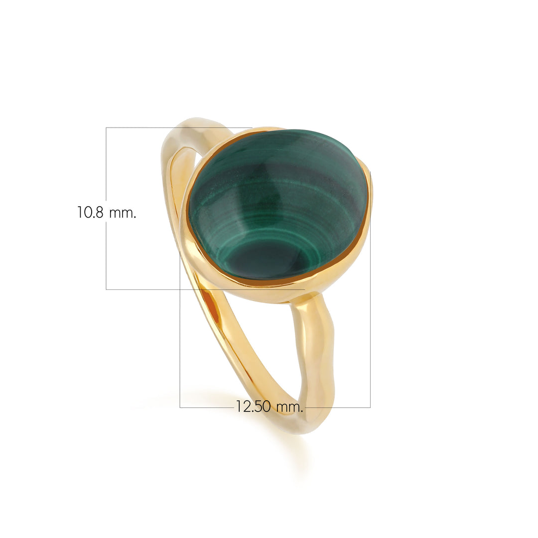 Anillo Irregular B Gema Malaquita en Plata con Baño de Oro Amarillo
