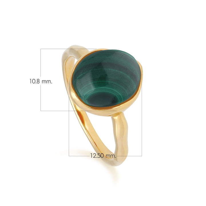 Anillo Irregular B Gema Malaquita en Plata con Baño de Oro Amarillo