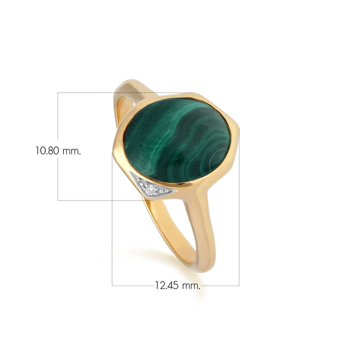 Anillo de diamantes y malaquita con gema B irregular en plata de ley chapada en oro