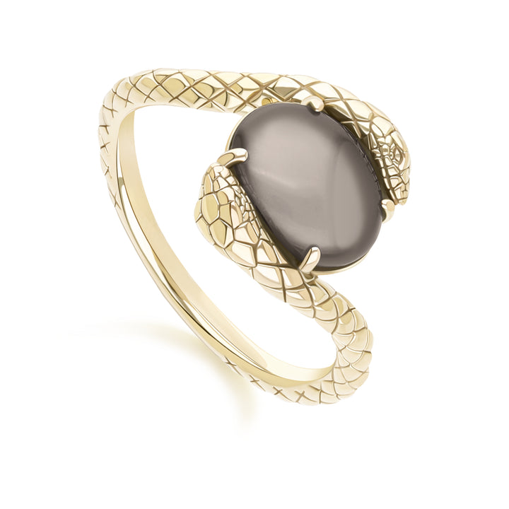 ECFEW™ Oval black moonstone by pass snake set cabochon ring in gold vermeil sterling silver