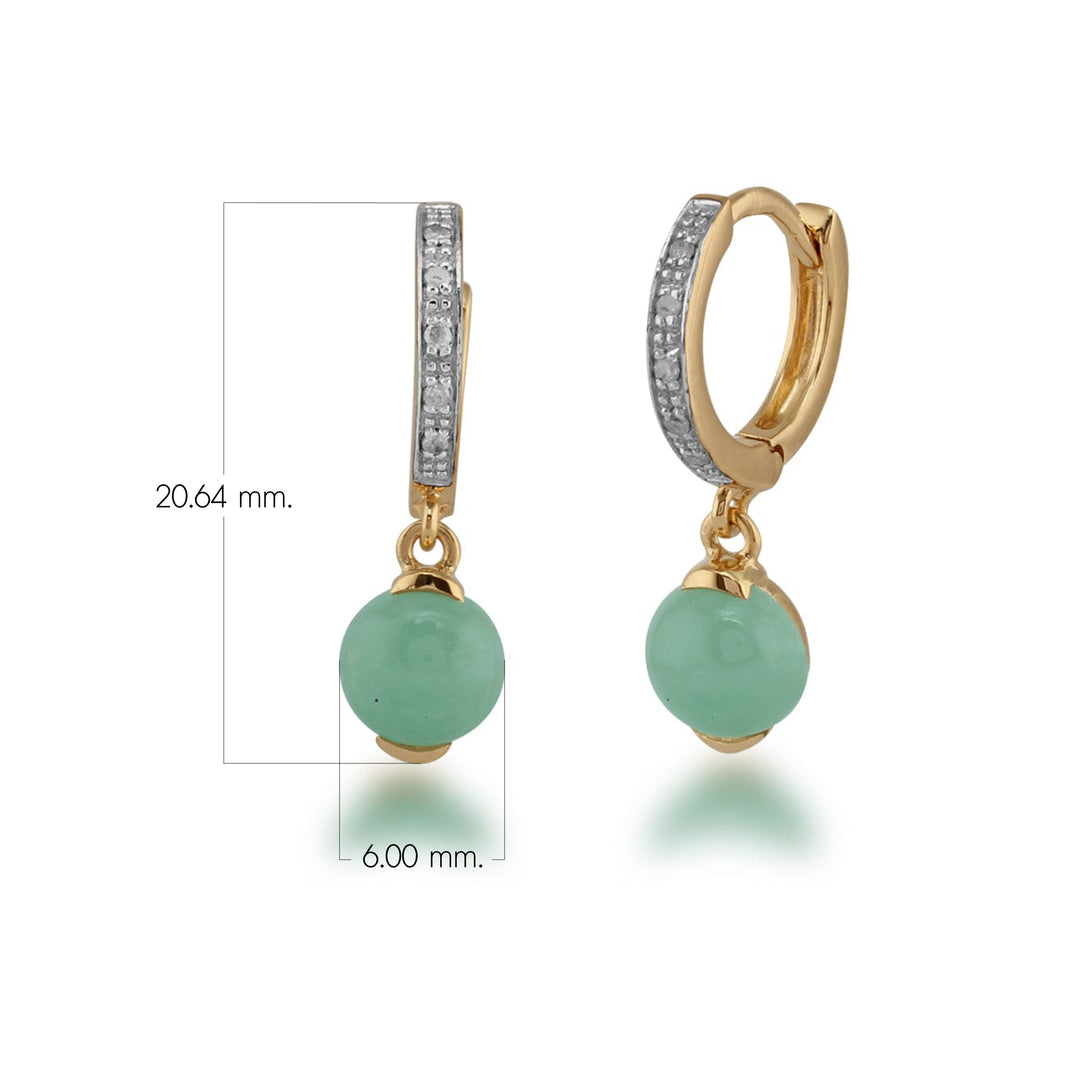 Pendientes de aro clásicos de jade y diamantes en oro vermeil