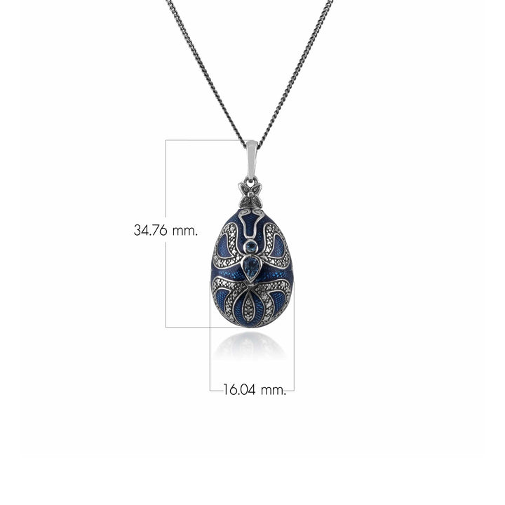 Colgante de huevo de topacio azul pera estilo Art Nouveau