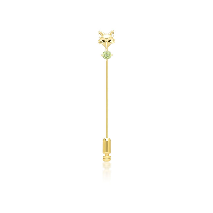 Pin de solapa de zorro con peridoto y gardenia en oro amarillo de 9 quilates