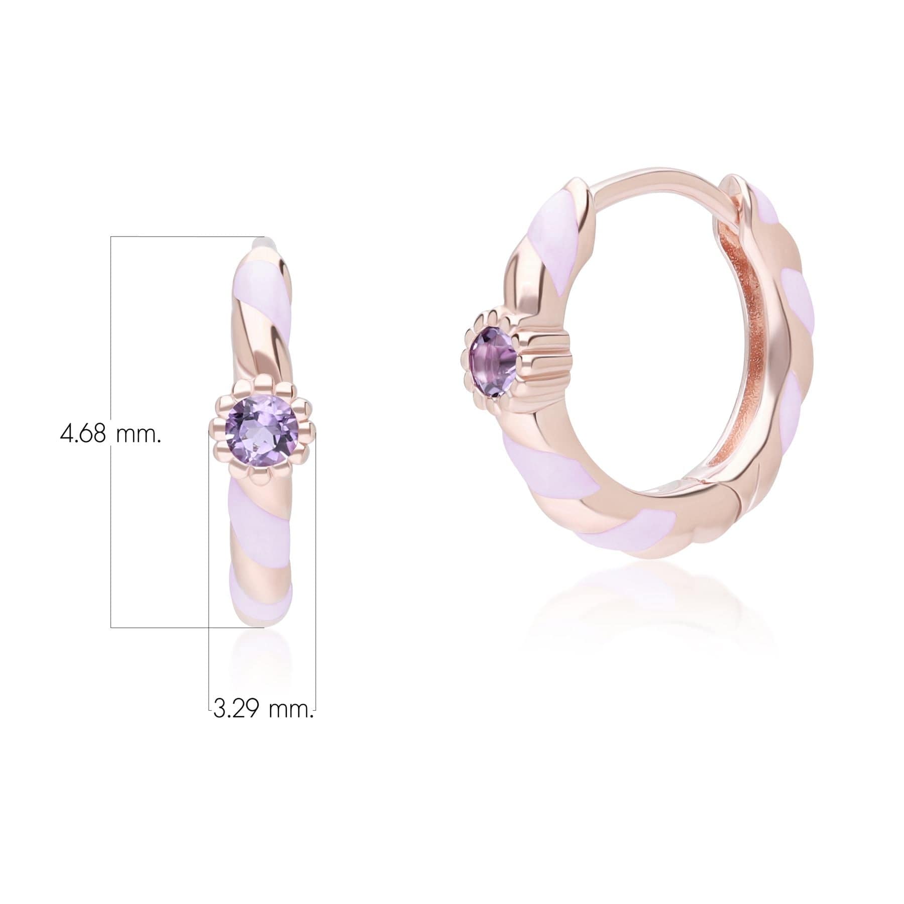 253E419202925 Siberian Waltz Violet Enamel & Round Pink Amethyst Hoop Earrings In 18ct Rose Gold Plated Sterling Silver Dimensions