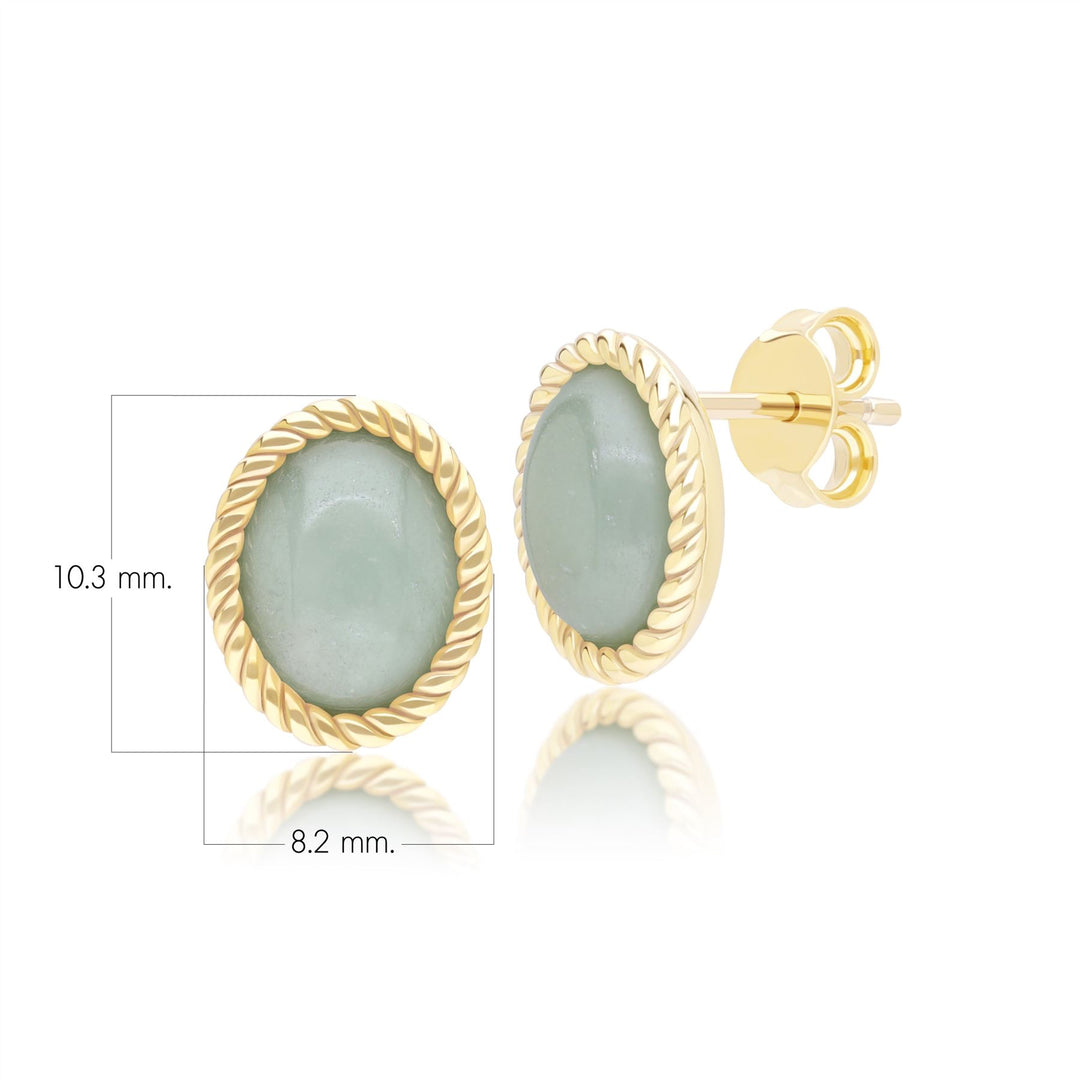 Pendientes clásicos de jadeíta verde ovalada en oro amarillo de 9 quilates