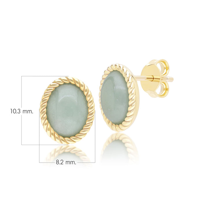 Pendientes clásicos de jadeíta verde ovalada en oro amarillo de 9 quilates