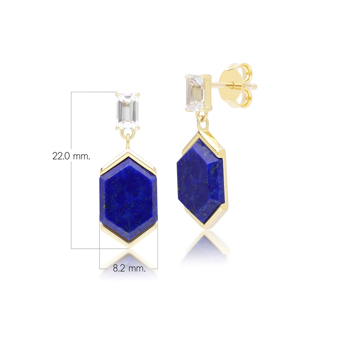 Pendientes colgantes hexagonales Grand Deco de lapislázuli y topacio en oro vermeil