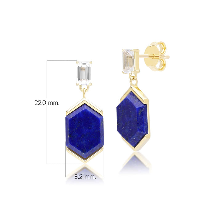 Pendientes colgantes hexagonales Grand Deco de lapislázuli y topacio en oro vermeil