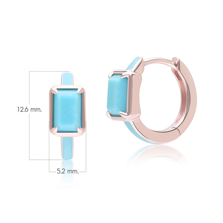 Pendientes de aro con esmalte azul y turquesa octogonal de Vals Siberiano en oro vermeil rosa
