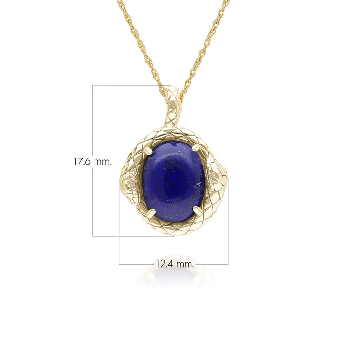 ECFEW™ Oval lapis lazuli snake two-headed coiled bezel-set cabochon pendant necklace in gold vermeil sterling silver