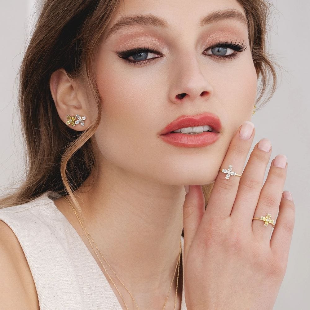 floral-topaz-diamond-stud-earrings-in-9ct-yellow-gold-132e2932049 on Model