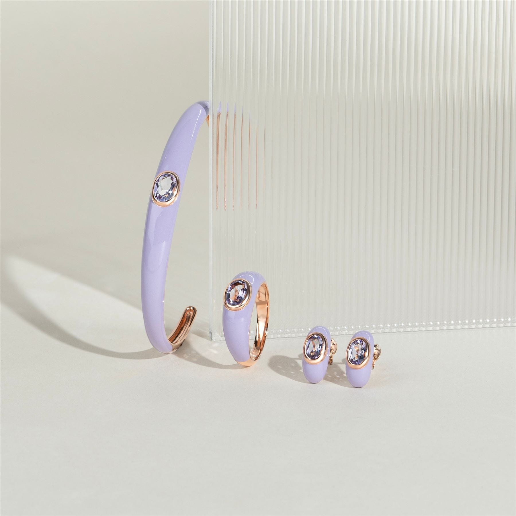 Siberian Waltz Violet Enamel & Octagon Amethyst Bangle In Rose Gold Vermeil