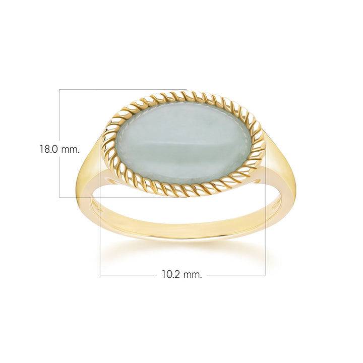 Anillo clásico de jadeíta verde ovalada en oro amarillo de 9 quilates
