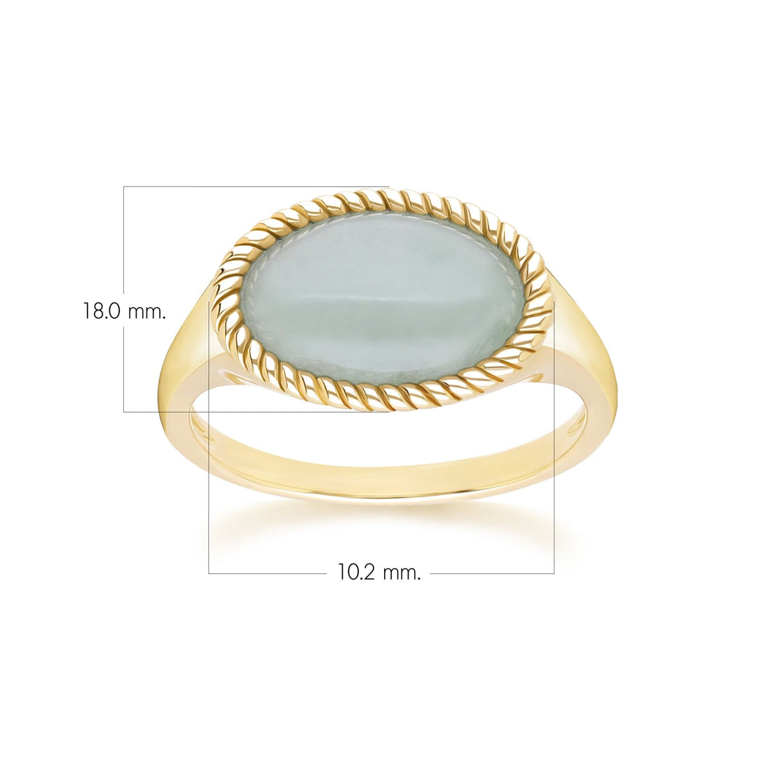 Anillo clásico de jadeíta verde ovalada en oro amarillo de 9 quilates