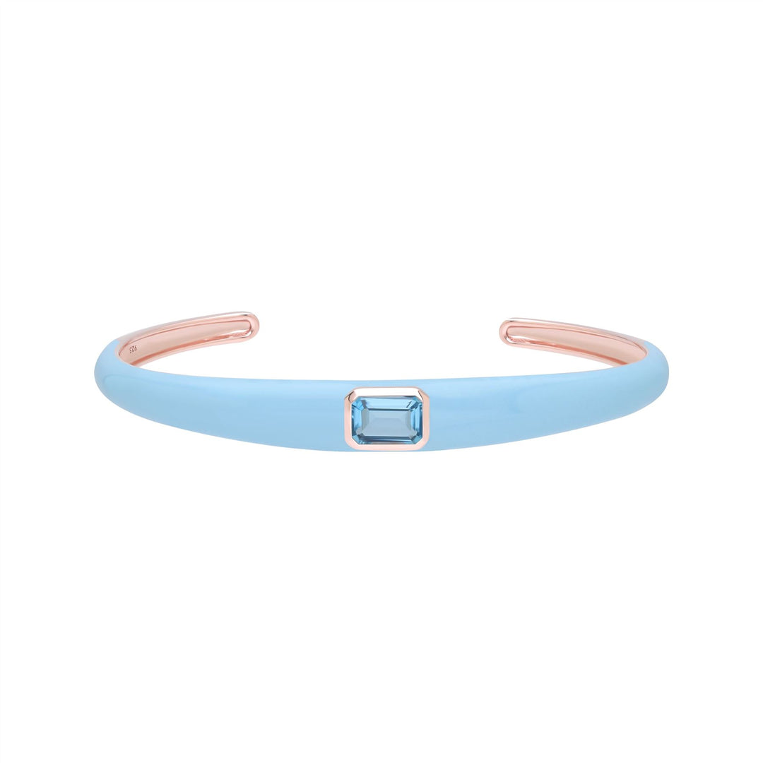 Brazalete de esmalte azul y topacio azul cielo octagonal de Vals Siberiano en oro vermeil rosa