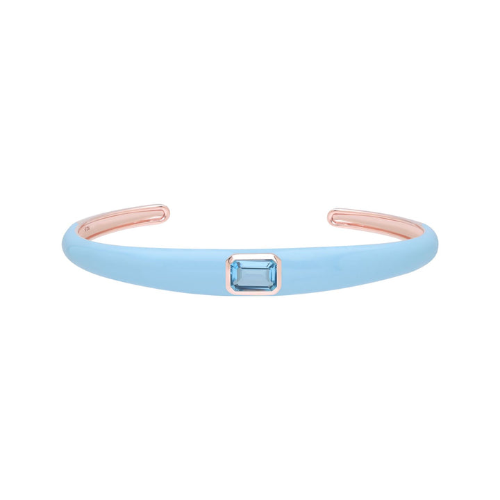 Brazalete de esmalte azul y topacio azul cielo octagonal de Vals Siberiano en oro vermeil rosa