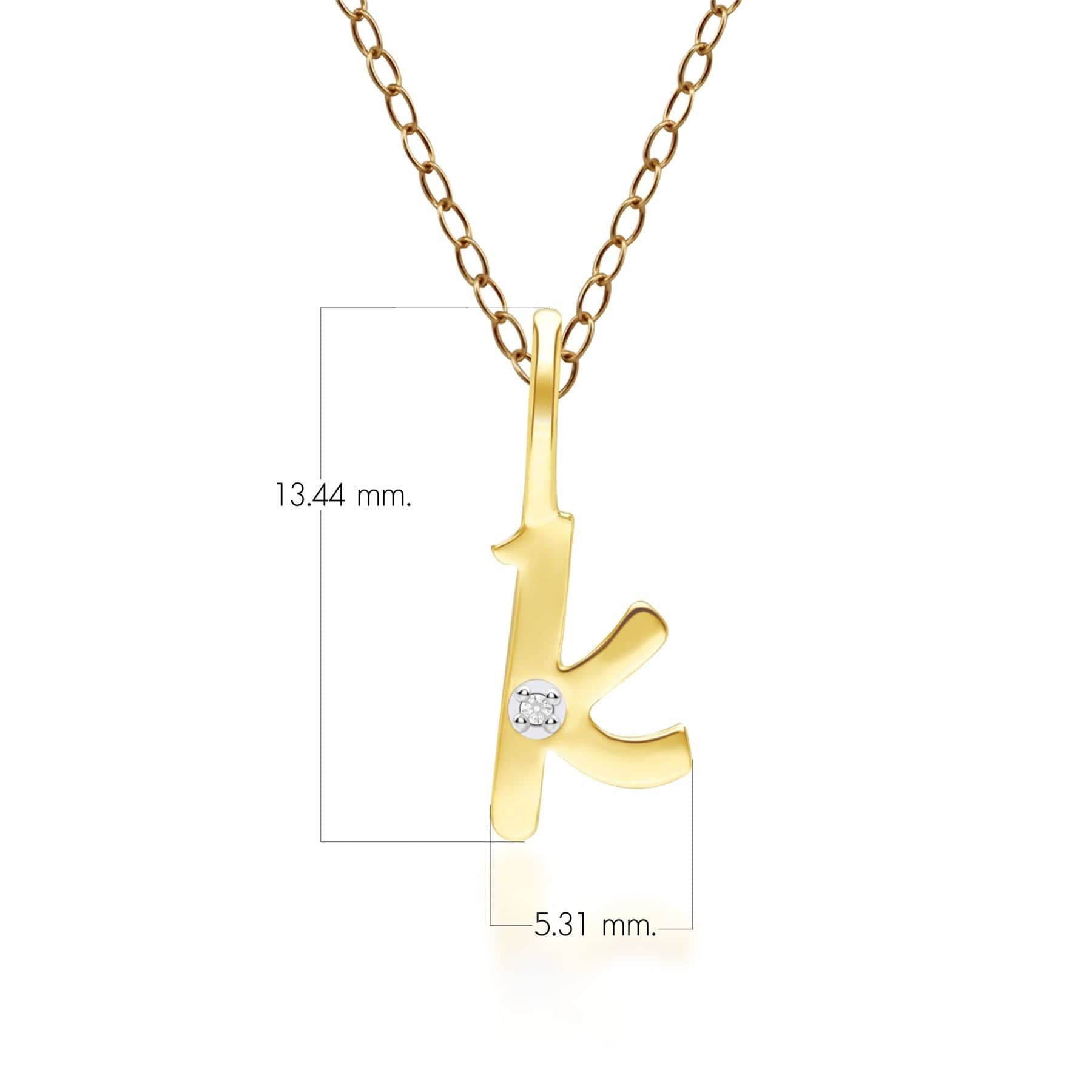 191P0782019 Alphabet Letter K Diamond pendant in 9ct Yellow Gold Dimensions