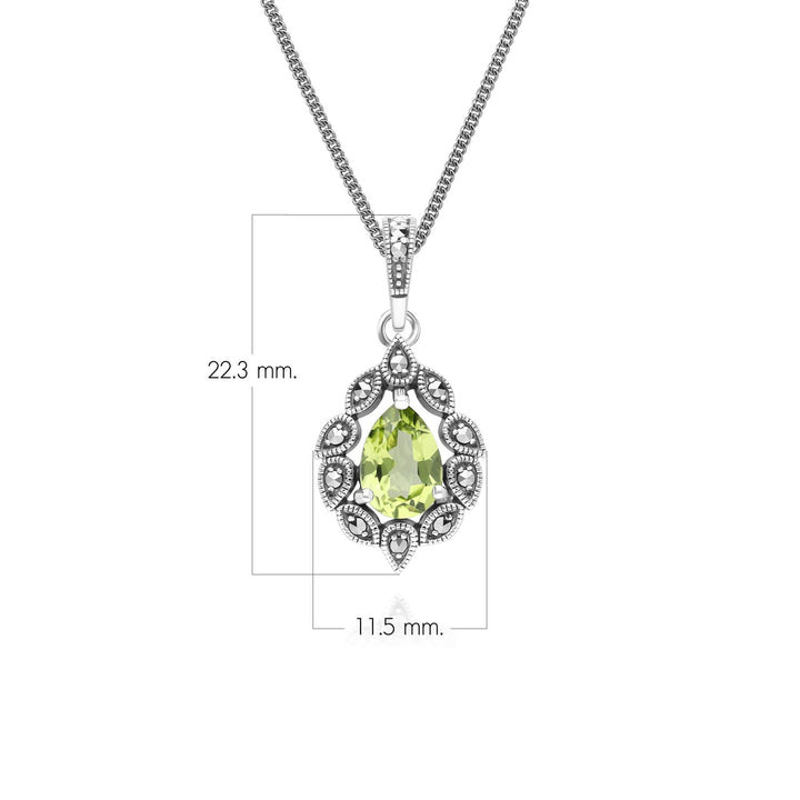 Collar con colgante de peridoto y marcasita estilo Art Déco en plata de ley.