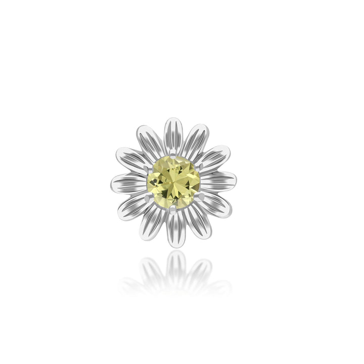 Gardenia Daisy Yellow Sapphire Floral Halo Flower Pin in 9ct White Gold